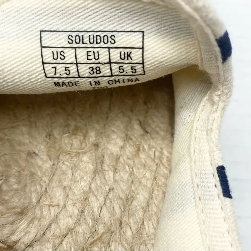 Soludos Womens 7.5 Stripe Smoking Slipper Canvas Shoes Espadrille Cream Navy - Picture 8 of 8